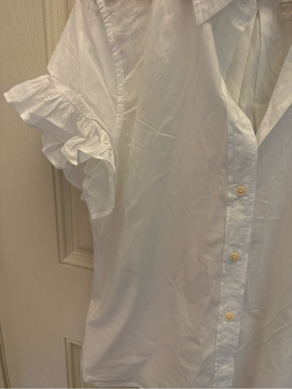 Jcrew Classic White Button-Down Ruffle Sleeve Top - Picture 4 of 6